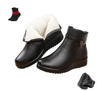 FJZFXKZL Metal Buckle Leather Wool Boot, Fur Lined Winter Side Zipper Ankle, Women's Waterproof Orthopedic Warm Boots(6.5 UK)