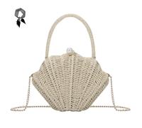 FJZFXKZL Shell Woven Purse For Women, Summer Beach Crossbody Rattan Bag, With Adjustable Chain Strap, Bohemia Vacation Travel(Beige)