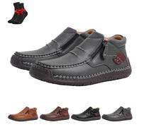 FJZFXKZL The First Young Shoes Men, Men’S Handmade Premium Leather Slip-On Driving Boots Travel & Outdoor(Grey,10.5 UK)