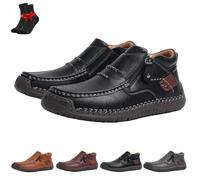 FJZFXKZL The First Young Shoes Men, Men’S Handmade Premium Leather Slip-On Driving Boots Travel & Outdoor(Black,8.5 UK)