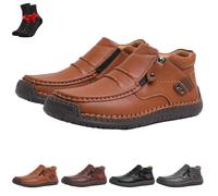 FJZFXKZL The First Young Shoes Men, Men’S Handmade Premium Leather Slip-On Driving Boots Travel & Outdoor(Coffee,8.5 UK)