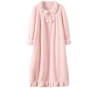 FJZFXKZL Women Long Sleeve Nightgown Pink Flannel Nightgowns Long Sleeve Night Dress Sleepwear Autumn Winter Coral Fleece Robe(3XL)
