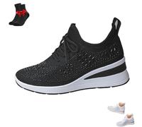 FJZFXKZL Women's Glittery Rhinestone Fashion Breathable Wedge Sneakers, Comfortable Knitted Sparkly Bling Dressy Tennis Shoes(Black,7.5 UK)