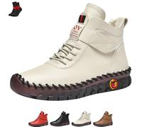 FJZFXKZL Women's High Top Leather Flat Sneakers,Snow Boots,Comfortable Soft Beef Tendon Ankle Boots,Non-slip warm plush cotton shoes(White,5 UK)