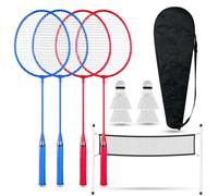 FK Sports 4 Player Badminton Set with Net, Outdoor Backyard Games, 4 Rackets, 4 Nylon Shuttlecocks, Racket Carry Bag,16.5ft Badminton Net With Poles and Anchors, Kids & Adults, Garden, Beach Play