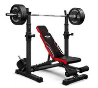 FK Sports Adjustable Squat Rack & Weight Bench Set - Heavy Duty Home Gym Equipment, Multi-Function Bench Press & Squat Stand, Full Body Strength Training Workout Kit (Red and Black)