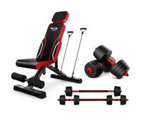 FK Sports Adjustable Weight Bench & 20KG Dumbbell Set - Complete Home Gym Workout Equipment, Incline Decline Bench with Resistance Bands, Full Body Strength Training Fitness Combo for Men & Women