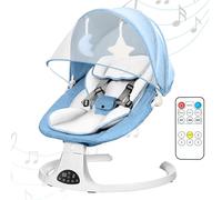 FK Sports Baby Bouncer Swing Chair from Birth, 5-Point Harness with Remote Control, 3-Stage Timer, 5-Speed Baby Swing Soft Padded Seat & 2 Plush Toys (Blue)