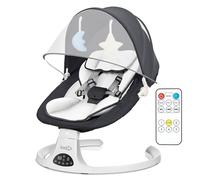FK Sports Baby Bouncer Swing Chair from Birth, 5-Point Harness with Remote Control, 3-Stage Timer, 5-Speed Baby Swing Soft Padded Seat & 2 Plush Toys (Black)