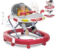 FK Sports Baby Walker | 2-in-1 Baby Walker for Boys and Girls | Removable Feeding Tray, Music, Foldable, 4 Height Adjustable, Easy Fold Frame for Storage, Silent Wheels, Ages 6-18 Months