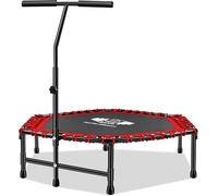 FK Sports Foldable Fitness Mini Trampoline Rebounder, 48" and 40" Foldable Mini Trampolines with T or U Bar Handle, Round Mini Fitness indoor Trampoline (48 Inch Black & Red)