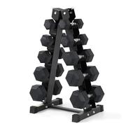 FK Sports Hex Dumbbell Set with Compact Storage 5 Tier Rack - 2.5KG-12.5KG|5KG-15KG|7.5KG-20KG Rubber-Coated Weights for Strength Training & Space-Saving Workout Setup (2.5-12.5KG Set)