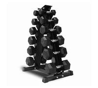FK Sports Hex Dumbbell Set with Compact Storage 6 Tier Rack - 2.5KG-20KG Rubber-Coated Weights for Strength Training & Space-Saving Workout Setup
