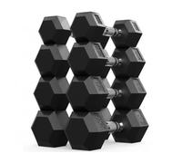 FK Sports Rubber Encased Hex Dumbbell Set Contoured Handle for Muscle Toning, Strength Building & Full Body Workout, 50KG, 70KG, 90KG and 115KG Set (90.0, Kilograms)