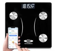 FK Sports Smart Digital Bathroom Scale with Body Fat Analysis, Bluetooth Weighing Scales for Body Weight, BMI & Muscle Mass, 180kg Capacity, High Precision LCD Display, Black