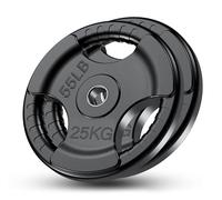 FK Sports Standard Weight Plates - Cast Iron Weight Plates with Rubber finish, 1 inch opening, 2.5kg, 5kg, 10kg, 15kg, 20kg, 25kg Tri Grip Barbell Weights, Gym Equipment, Sold in Pair