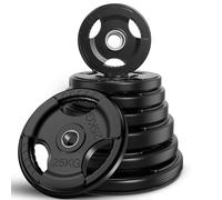 FK Sports Standard Weight Plates - Cast Iron Weight Plates with Rubber finish, 1” opening, 2.5kg, 5kg, 10kg, 15kg, 20kg, 25kg Tri Grip Barbell Weights, Gym Equipment, Sold in Pair (20 Kilograms)