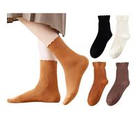FKDG 4 Pairs Ankle Socks Women Ruffle Frilly Turn Cuff Crew Socks Cute Scalloped Cuffs