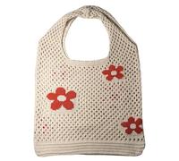 FKDG Crochet Beach Bag Large Boho Tote for Women with Reinforced Handles Handwoven Floral Pattern Lightweight Seaside Holiday Shopping (Beige)