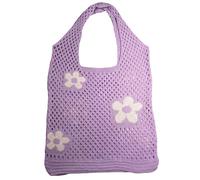 FKDG Crochet Beach Bag Large Boho Tote for Women with Reinforced Handles Handwoven Floral Pattern Lightweight Seaside Holiday Shopping (Purple)
