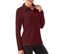 FKEEP Women Long Sleeve Polo Shirt Golf Sport Top Athletic Sportswear Tennis Activewear, 16 Burgundy, S