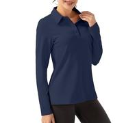 FKEEP Women Long Sleeve Polo Shirt Golf Sport Top Athletic Sportswear Tennis Activewear, 17 Dark Blue, L