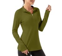 FKEEP Women's Polo Shirts Long Sleeve UPF 50+ Sun Protection Tennis Golf Workout Tops Sport Zipper V Neck, 21 Mustard Yellow, XL