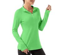 FKEEP Women's Polo Shirts Long Sleeve UPF 50+ Sun Protection Tennis Golf Workout Tops Sport Zipper V Neck, 19 Lime Green, S