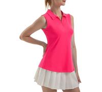 FKEEP Women's Sleeveless Polo Golf Tennis Shirt Tank Tops T-Shirts V-Neck with Collar Quick Dry Workout Athletic, 05 Neon Pink, 3XL