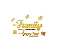 Fkereg Family Where Life Begins and Love Never Ends Mirror Wall Decal, Spiritual Wall Stickers Peel and Stick Quote Sayings, Acrylic Inspirational Lettering Art Decor for Home Decoration, Gold