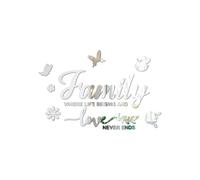 Fkereg Family Where Life Begins and Love Never Ends Mirror Wall Decal, Spiritual Wall Stickers Peel and Stick Quote Sayings, Acrylic Inspirational Lettering Art Decor for Home Decoration, Silver