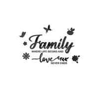 Fkereg Family Where Life Begins and Love Never Ends Mirror Wall Decal, Spiritual Wall Stickers Peel and Stick Quote Sayings, Acrylic Inspirational Lettering Art Decor for Home Decoration, Black