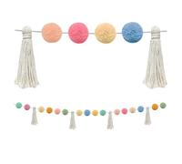 Fkereg Pom Pom Garland for Classroom Boho, 74.8 Inch 16 Felt Ball Bulletin Board Garland, Colorful Yarn Tassel Banner Garland, Hanging String Decorations for Party Desk Nursery Wall (Beige)