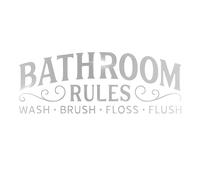 Fkereg Silver Bathroom Wall Decals, Adhesive 3D Acrylic Mirror Bathroom Wall Sticker, Removable Lettering Bathroom Rules Wash Brush Floss Flush Wall Decor, Mirror Wall Art Decals Peel and Stick
