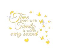 Fkereg Time Spent with Family is Worth Every Second Mirror Wall Decal, 3D Acrylic Butterfly Wall Stencils Peel and Stick, Vinyl Wall Stickers Motivation Lettering Saying Wall Art Home Decor, Gold