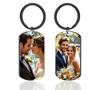 FKF Personalised Photo Keyring Custom Key ring Engraved Text Keychain Gift for Grandad Mum Dad Men Birthdays Fathers Day Mothers Day Christmas Anniversary Day (Rectangular Double Sided)