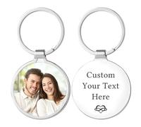 FKF Personalised Photo Keyring Customised Key Chain Engraved Text Custom Picture Keyrings, Christmas, Valentine's Day, Father's Day, Mother's Day, Anniversary Souvenir Gift (Keychain-Round)
