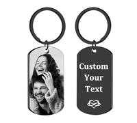 FKF Personalised Photo Keyring Customised Key Chain Engraved Text Custom Picture Keyrings, Christmas, Valentine's Day, Father's Day, Mother's Day (Keychain - Laser Engraving)