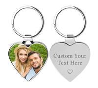 FKF Personalised Photo Keyring Customised Key Chain Engraved Text Custom Picture Keyrings, Christmas, Valentine's Day, Father's Day, Mother's Day, Anniversary Souvenir Gift (Keychain-Heart)