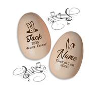 FKF Personalized Musical Easter Egg Shaker, Custom Engraved Wooden Easter Eggs Decor 2025, Egg Hunt Easter Basket Stuffers, Gifts for Girl Boy Kids Babies (Wood)