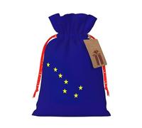 FKGKDF Alaska State Flag Print Christmas Drawstring Present Bag, Reusable Holiday Goodie Bag For Presents