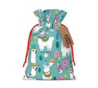 FKGKDF Alpaca Llama Print Christmas Drawstring Present Bag, Reusable Holiday Goodie Bag For Presents