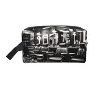 FKGKDF Barber Shop Monochrome Style Print Travel Cosmetic Bag Organizer, Large Capacity Storage For Cosmetics, Toiletries