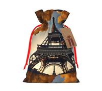 FKGKDF Beautiful Eiffel Tower Paris Print Christmas Drawstring Present Bag, Reusable Holiday Goodie Bag For Presents