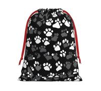 FKGKDF Black And White Paw Print Print Drawstring Present Bag, Reusable Storage Pouch For Christmas Holidays And Daily