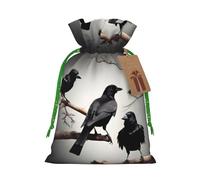 FKGKDF Black Crow Birds On A Branch Print Christmas Drawstring Present Bag, Reusable Holiday Goodie Bag For Presents