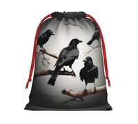 FKGKDF Black Crow Birds On A Branch Print Drawstring Present Bag, Reusable Storage Pouch For Christmas Holidays And Daily