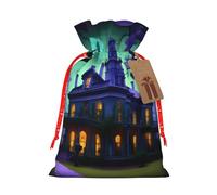 FKGKDF Black Haunted Mansion Print Christmas Drawstring Present Bag, Reusable Holiday Goodie Bag For Presents