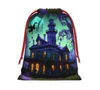 FKGKDF Black Haunted Mansion Print Drawstring Present Bag, Reusable Storage Pouch For Christmas Holidays And Daily