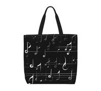 FKGKDF Black Music Notes Print Tote Bags, Large Capacity Zipper Shoulder Bag, For Shopping, Work, Daily